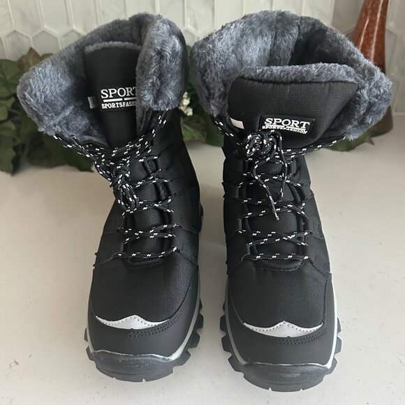 Unbranded Shoes - Sport Sportsfashion Mens Winter Boots Size 8 Black & Gray Faux Fur Lining Non-Sl